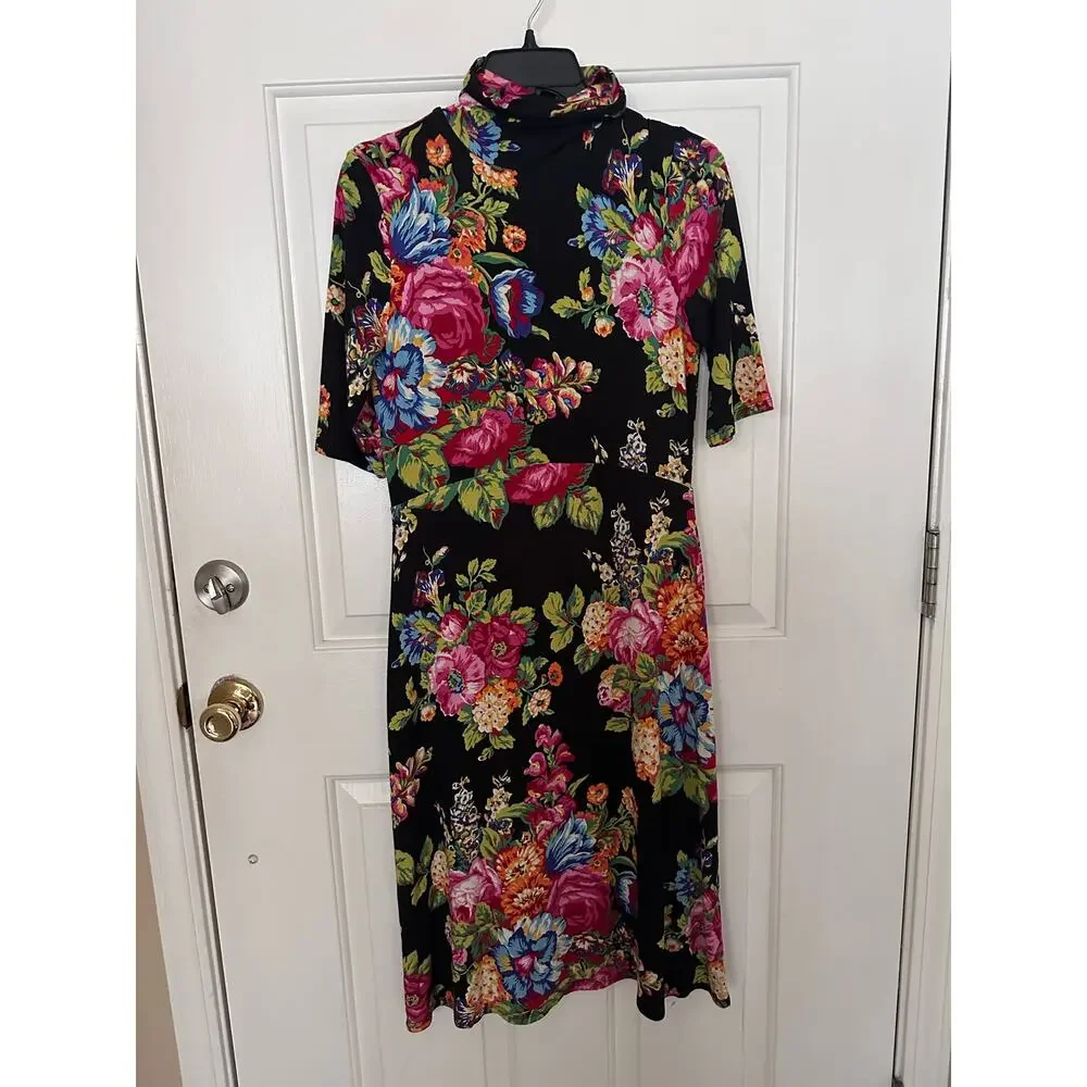 Ettwa by Anthropologie Dress Coreyell Turtleneck Mini Floral Black Women's XS - Picture 2 of 5